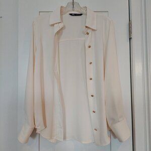 Zara XS Cream Colored Women's Button Up Dress Shirt